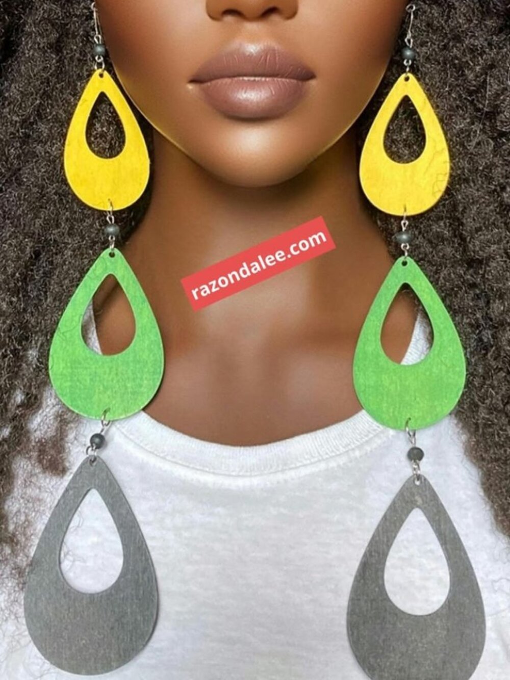 Elongated Dangle Earrings Tear Drop Jamaican Colors by Razonda Lee